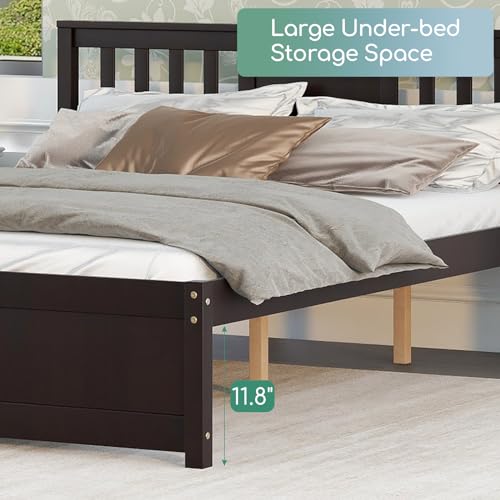 Queen Size Bed Frame, Wood Platform Bed Frame with Headboard, Solid Wood Foundation