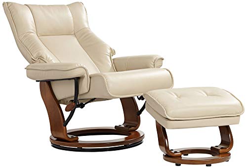 Morgan Stucco Swivel Faux Leather Recliner with Ottoman Chair