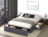 Queen Size Platform Bed Frame with 3 Storage Drawers