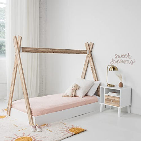 Piperton Modern Youth Tent Bed Frame, Full, Natural Wood & White