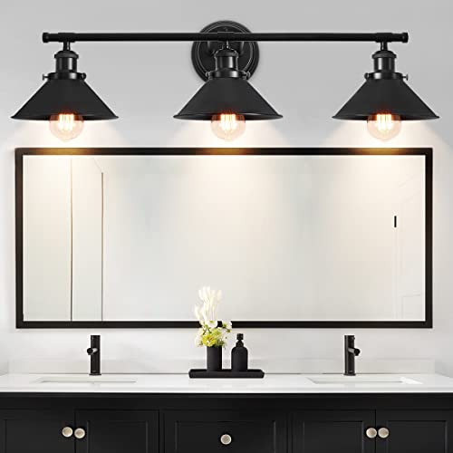 3 Lights Black Bathroom Light Fixtures, Farmhouse Vanity Light Fixtures Over Mirror