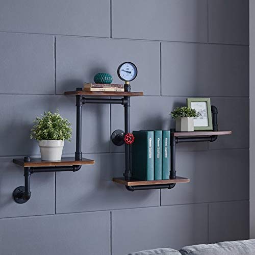 Industrial Rustic Modern Wood Ladder Pipe Wall Shelf 4 Layer Pipe Design Bookshelf DIY