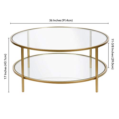 Sivil 36'' Wide Round Coffee Table with Glass Top in Brass