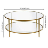 Sivil 36'' Wide Round Coffee Table with Glass Top in Brass