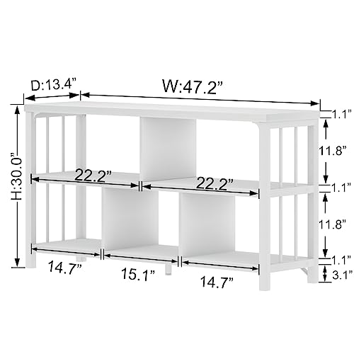 White Wood Bookshelf, Industrial Horizontal Cubby Book Shelf