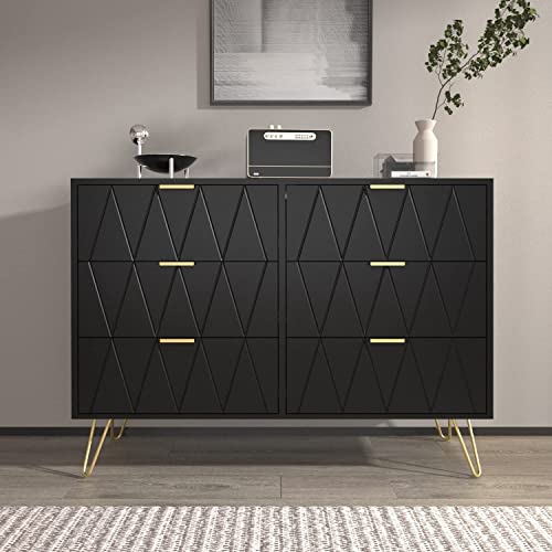 6 Drawer Dresser ,Modern Dresser Chest with Wide Drawers and Metal Handles