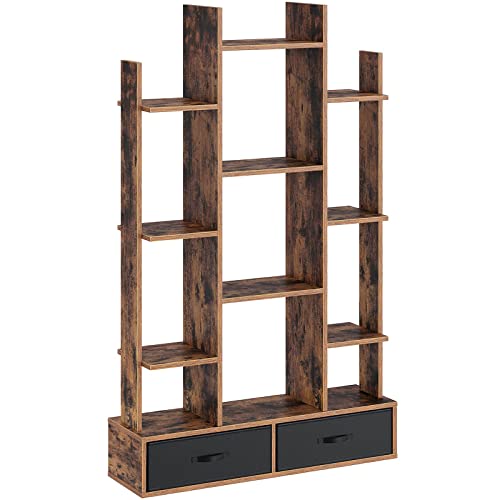 Bookshelf with 2Drawers, Rustic Wood Bookshelves