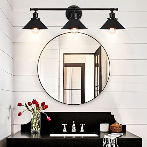 3 Lights Black Bathroom Light Fixtures, Farmhouse Vanity Light Fixtures Over Mirror