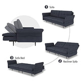 HONBAY Convertible Folding Futon Sleeper Sofa Bed for Small Space Tufted Sleeper Couch Bed with Adjustable Armrest, Bluish Grey