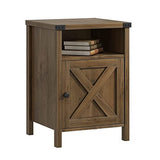 Side Table, Set of 2 End Table with Barn Door and Shelf