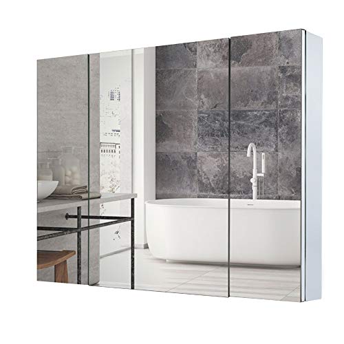 Double Doors Medicine Cabinet with Mirror, 36 inch X 26 inch Aluminum Bathroom Cabinet