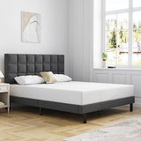 Twin Bed Frame Upholstered Platform with Headboard and Strong Wooden Slats