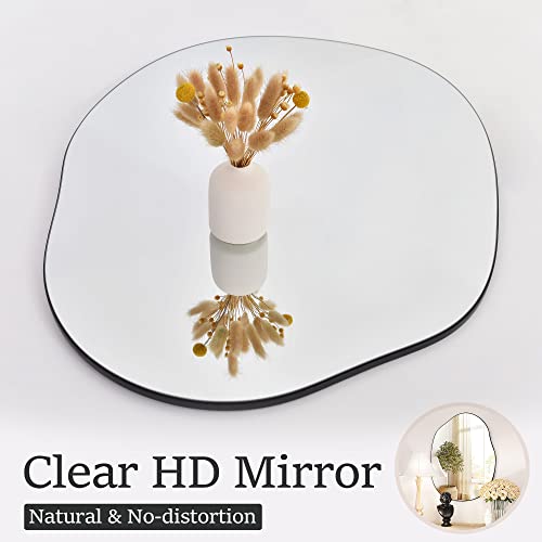 Black Asymmetrical Bathroom Mirror Wood Framed Modern Decorative Vanity Mirror