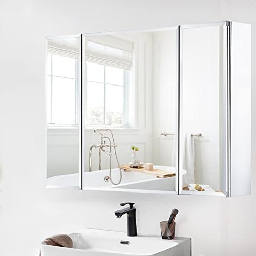 Double Doors Medicine Cabinet with Mirror, 36 inch X 26 inch Aluminum Bathroom Cabinet