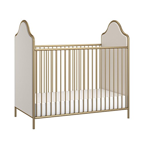 Luxury Gold Convertible Baby Crib – Adjustable Heights & Toddler Bed Option | Sturdy Metal Frame & Faux Velvet Upholstery