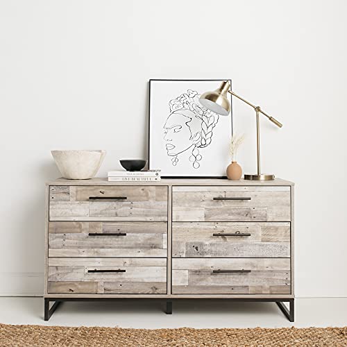 Neilsville Industrial 6 Drawer Dresser, Butcher Block Gray