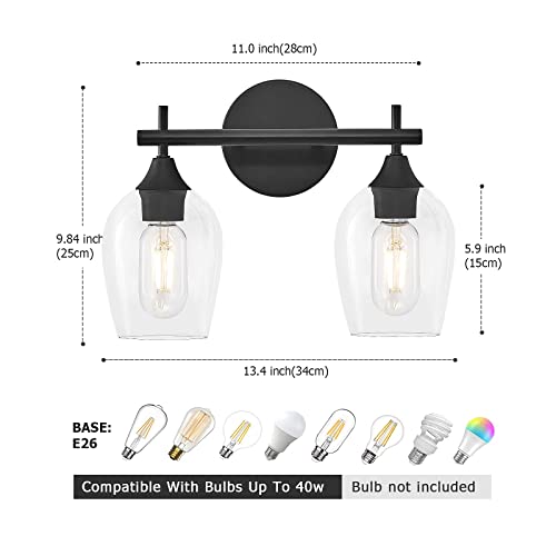 Black Vanity Lights for Bathroom,2-Ligh Bathroom Light Glass Shade