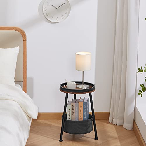 3 Legs Round End Table, 2 Tier Round Side Table with Storage Basket