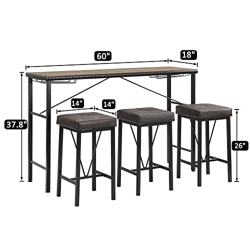 Long Bar Table and Chairs Set, Counter Height Dining Table Set