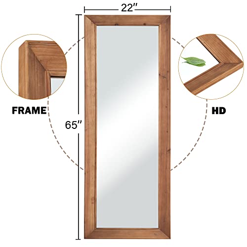 Full Length Mirror 65"x22" Floor Mirror with Standing Holder Solid Wood Frame Large Wall