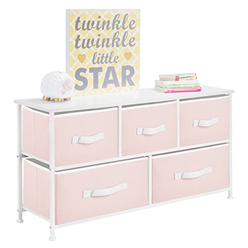 Wide Steel Frame/Wood Top Storage Dresser Furniture with 5 Fabric Drawers