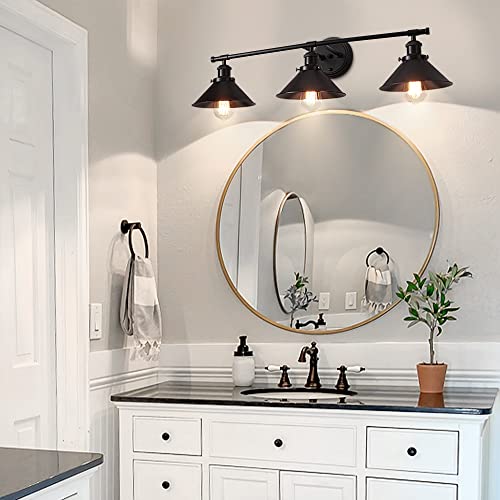 3 Lights Black Bathroom Light Fixtures, Farmhouse Vanity Light Fixtures Over Mirror