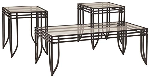Exeter Contemporary Glass Top Occasional Table Set of 3, Black