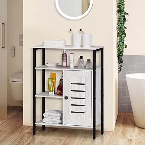 Bathroom Floor Cabinet, 4 Tier Industrial Wooden Freestanding Storage Cabinet with Adjustable Shelf