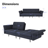 HONBAY Convertible Folding Futon Sleeper Sofa Bed for Small Space Tufted Sleeper Couch Bed with Adjustable Armrest, Bluish Grey