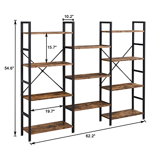 Triple 4 Tier Bookshelf, Bookcase with 11 Open Display Shelves
