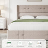 Queen Size Bed Frame Platform with 4 Storage Drawers and Fabric Upholstered