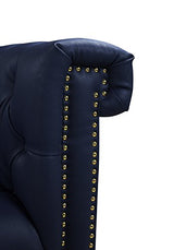 Gold Navy Blue Winston PU Button Tufted with Nail head Trim Tone Metal Sofa