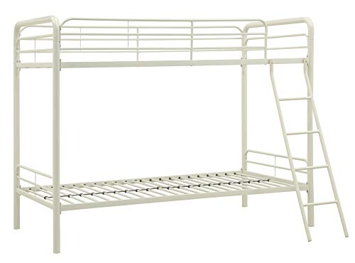 DHP Twin-Over-Twin Bunk Bed with Metal Frame and Ladder, Space-Saving Design, White