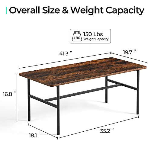 Industrial Coffee Table for Living Room, Wood Coffee Table Rectangle