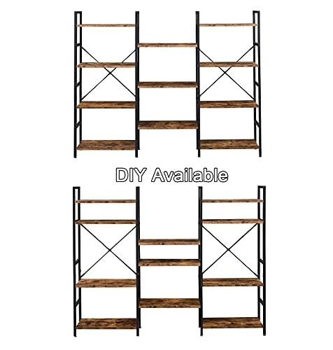 Triple 4 Tier Bookshelf, Bookcase with 11 Open Display Shelves