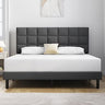 Twin Bed Frame Upholstered Platform with Headboard and Strong Wooden Slats