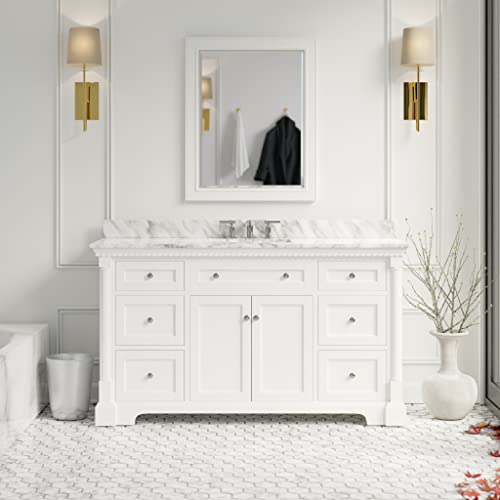 Sydney 60-inch Single Bathroom Vanity Includes White Cabinet with Authentic Italian Carrara Marble Countertop and White Ceramic Sink