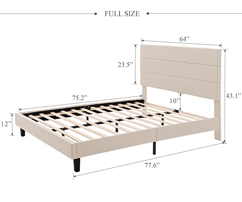 Upholstered Platform Bed Frame with Linen Fabric Simple Style Headboard