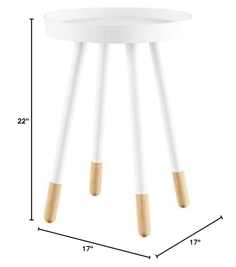 Home Decor Display Accent Table with Tray Top and Two-Tone Color (White)