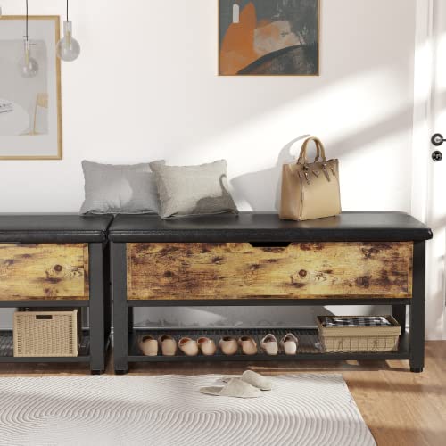 Shoe Storage Bench, Entryway Bench with Large Lift Top Storage Box and Leather Padded