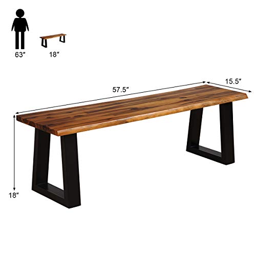 Wooden Dining Bench Seating Chair Rustic Indoor &Outdoor Furniture (Rustic Brown& Black)