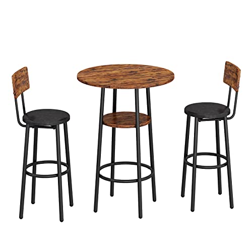 Small 2-Tier Round Bistro Pub Dining Table & PU Upholstered Stools with Backrest