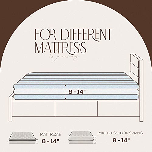 Queen Bed Frame Platform Bed with Linen Fabric Headboard and Wooden Slats Support