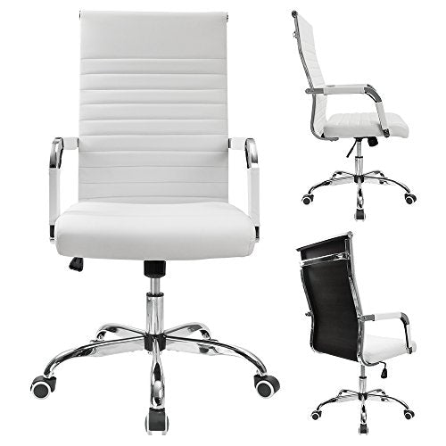 Ribbed Office Desk Chair Mid-Back PU Leather