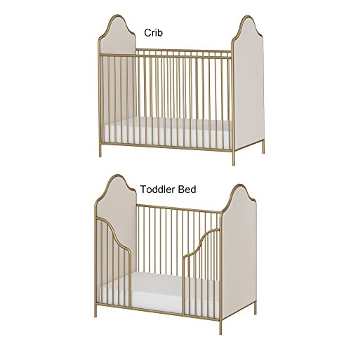 Luxury Gold Convertible Baby Crib – Adjustable Heights & Toddler Bed Option | Sturdy Metal Frame & Faux Velvet Upholstery