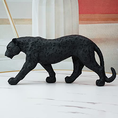 Cheetah Statue Black Panther Leopard Figurine in Resin Animal Sculpture