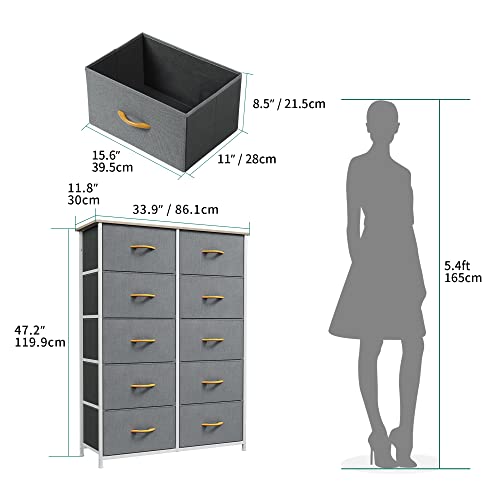 10 Drawer Dresser - Fabric Storage Tower,  Living  Room, Hallway, Closets & Nursery - Sturdy Steel Frame