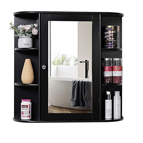 Bathroom Wall Cabinet with 1 Mirror Door, Wood Organize Cupboard with Adjustable Shelf