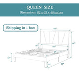 Queen Size Upholstered Platform Bed Frame with Modern Geometric Wingback Headboard