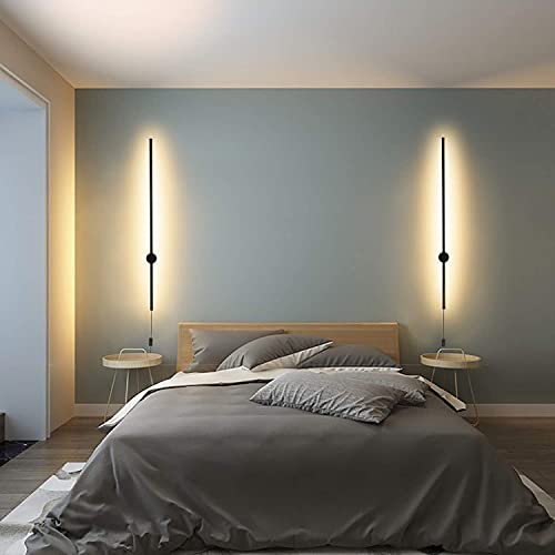 Modern Plug in Wall Sconce Set of 2 LED Black Wall Lights with Plug in Cord On/Off Switch 39 3/8 inches Warm White Wall Mounted Deco Lamp